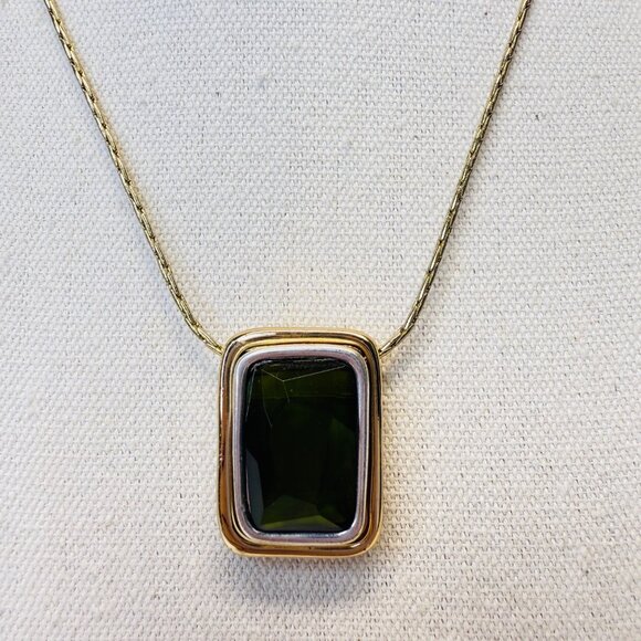 RLM Soho Green Glass Pendant Necklace Gold-Tone Robert Lee Morris Statement - Picture 1 of 8